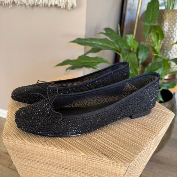 Adrianna Papell Black Sheer Mesh Black Crystal Embellished Ballet Flats Size 8.5 - Picture 1 of 13
